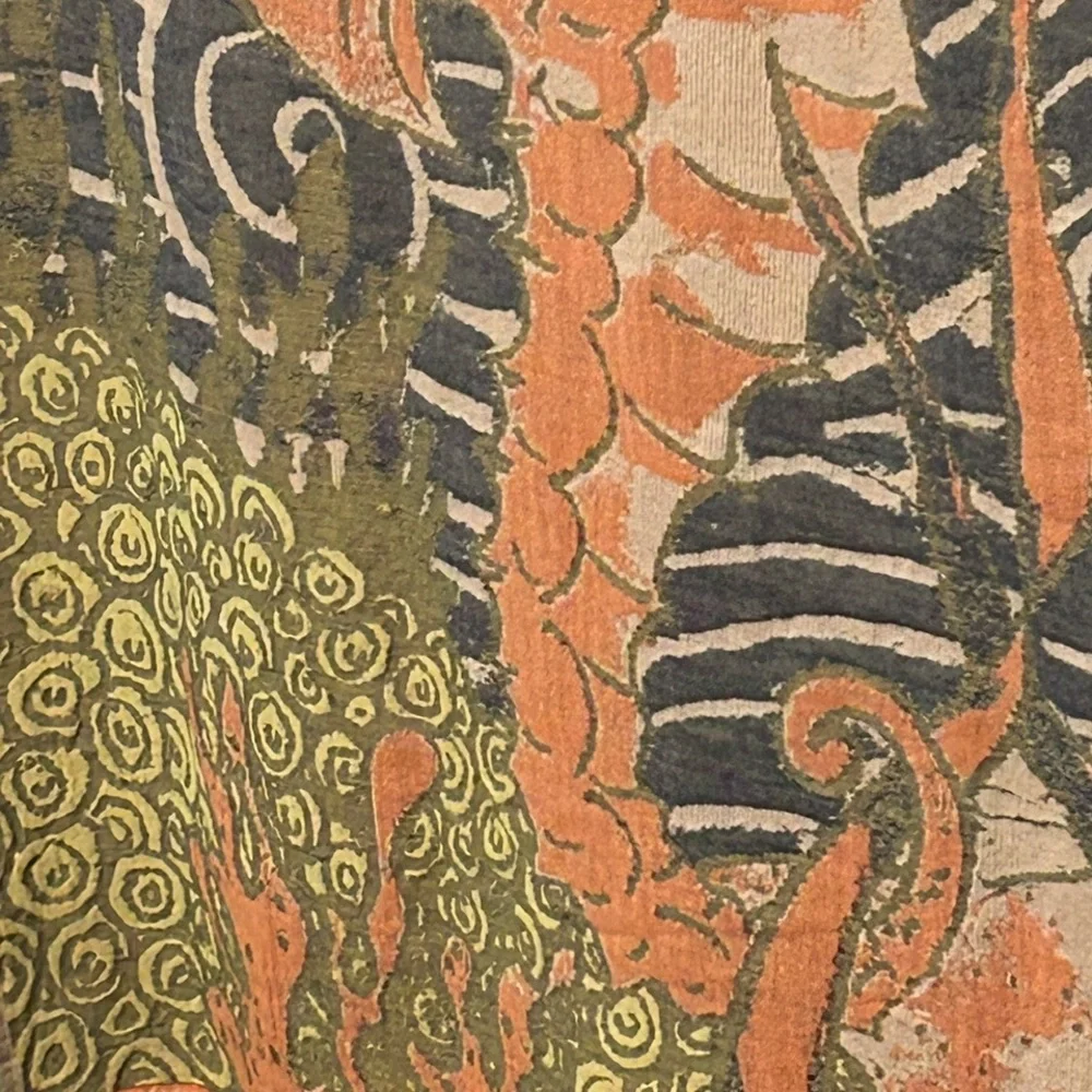 Seahorse Towel + Tapestry in Coral Orange Deep Blue + Lime Green Size 38” x 68”